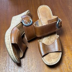 Born Brown Leather Wedge Sandals